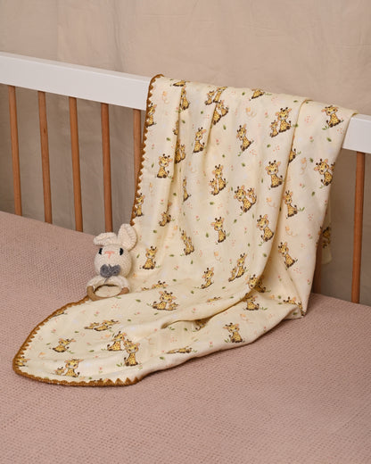 Twingle 100% Organic Muslin Reversible Baby Blanket-Giffy Garden & Snail Trail-4-Layer Plush Weave Muslin-Naturally Temperature Regulating-White & Cream-For Infants