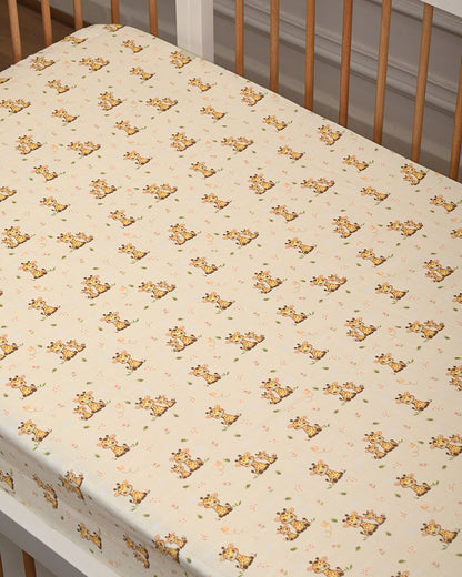Twingle 100% Organic Muslin Fitted Cot Bedsheet-Giffy Garden-Generously Sized-Secured All-Round Elastic for Snug Fit-Softens with each Wash-Cream-Pack of 1-For Infants