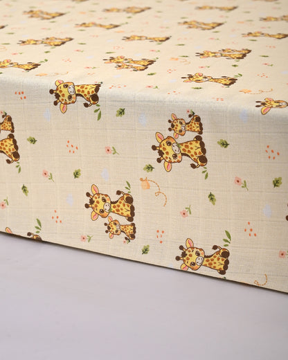 Twingle 100% Organic Muslin Fitted Cot Bedsheet-Giffy Garden-Generously Sized-Secured All-Round Elastic for Snug Fit-Softens with each Wash-Cream-Pack of 1-For Infants