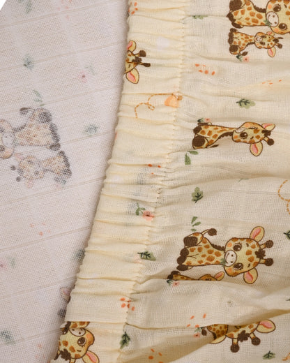 Twingle 100% Organic Muslin Fitted Cot Bedsheet-Giffy Garden-Generously Sized-Secured All-Round Elastic for Snug Fit-Softens with each Wash-Cream-Pack of 1-For Infants