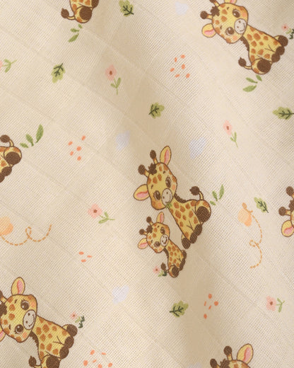 Twingle 100% Organic Muslin Fitted Cot Bedsheet-Giffy Garden-Generously Sized-Secured All-Round Elastic for Snug Fit-Softens with each Wash-Cream-Pack of 1-For Infants