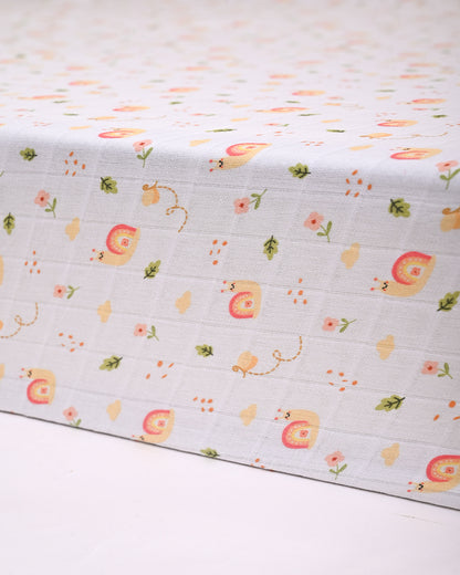 Twingle 100% Organic Muslin Fitted Cot Bedsheet-Snail Trail-Generously Sized-Secured All-Round Elastic for Snug Fit-Softens with each Wash-White-Pack of 1-For Infants