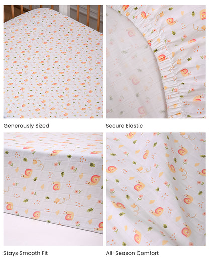 Twingle 100% Organic Muslin Fitted Cot Bedsheet-Snail Trail-Generously Sized-Secured All-Round Elastic for Snug Fit-Softens with each Wash-White-Pack of 1-For Infants