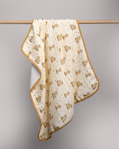 Twingle 100% Organic Muslin Baby Hooded Towel-Hooded Design & Quick Drying-Giffy Garden-White & Cream-For Infants