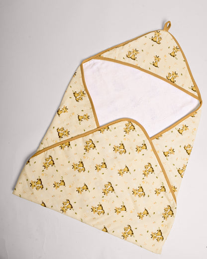 Twingle 100% Organic Muslin Baby Hooded Towel-Hooded Design & Quick Drying-Giffy Garden-White & Cream-For Infants