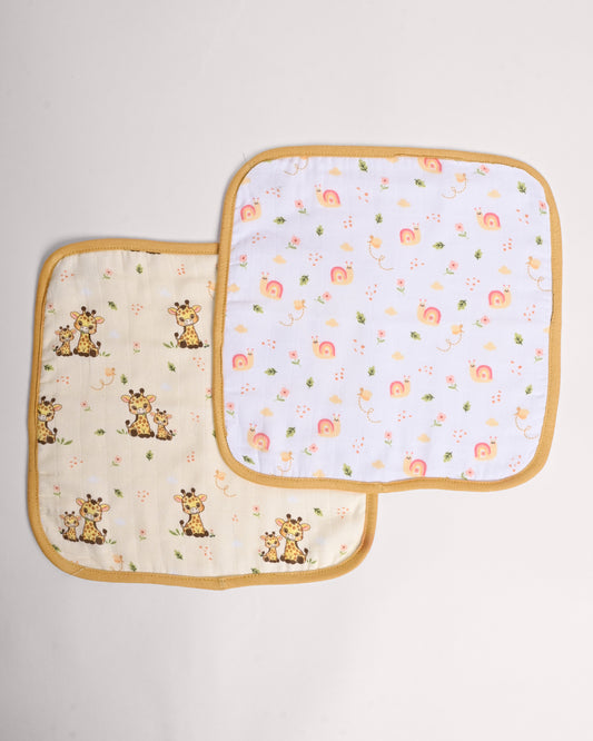 Twingle 100% Organic Muslin Wash Cloths-Soft Terry on the Back for maximum Absorbency-Built In Loop for Everyday Convenience-Giffy Garden & Snail Trail Print-Pack of 2-For Infants