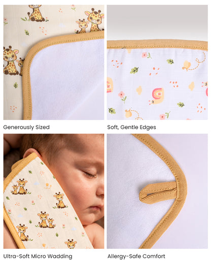 Twingle 100% Organic Muslin Wash Cloths-Soft Terry on the Back for maximum Absorbency-Built In Loop for Everyday Convenience-Giffy Garden & Snail Trail Print-Pack of 2-For Infants