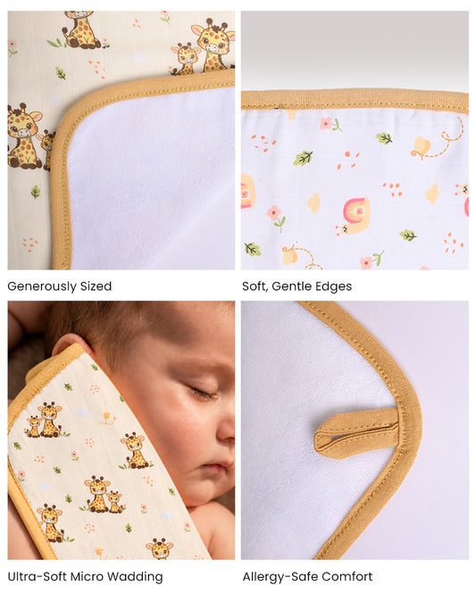 Twingle 100% Organic Muslin Wash Cloths-Soft Terry on the Back for maximum Absorbency-Built In Loop for Everyday Convenience-Giffy Garden & Snail Trail Print-Pack of 2-For Infants