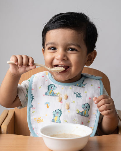 Twingle 100% Organic Muslin Bib-Soft Terry on the Back for maximum Absorbency-Trusted YKK Snaps-Dino Dare & Paw Strokes Print-Pack of 2-For Infants