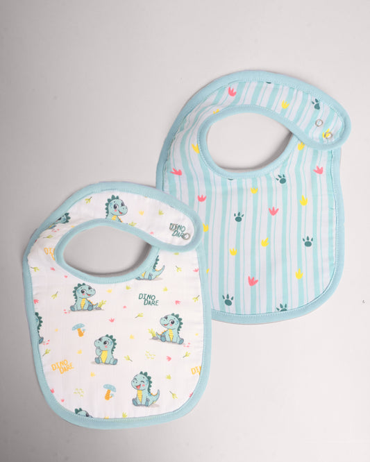 Twingle 100% Organic Muslin Bib-Soft Terry on the Back for maximum Absorbency-Trusted YKK Snaps-Dino Dare & Paw Strokes Print-Pack of 2-For Infants