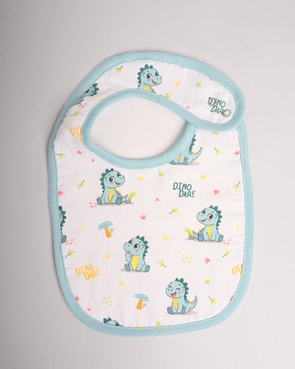 Twingle 100% Organic Muslin Bib-Soft Terry on the Back for maximum Absorbency-Trusted YKK Snaps-Dino Dare & Paw Strokes Print-Pack of 2-For Infants