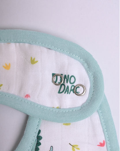 Twingle 100% Organic Muslin Bib-Soft Terry on the Back for maximum Absorbency-Trusted YKK Snaps-Dino Dare & Paw Strokes Print-Pack of 2-For Infants