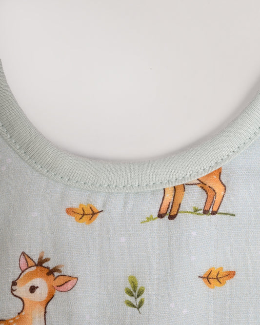 Twingle 100% Organic Muslin Bib-Soft Terry on the Back for maximum Absorbency-Trusted YKK Snaps-Fawnie Friends & Leafy Mush Print-Pack of 2-For Infants
