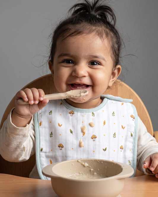 Twingle 100% Organic Muslin Bib-Soft Terry on the Back for maximum Absorbency-Trusted YKK Snaps-Fawnie Friends & Leafy Mush Print-Pack of 2-For Infants