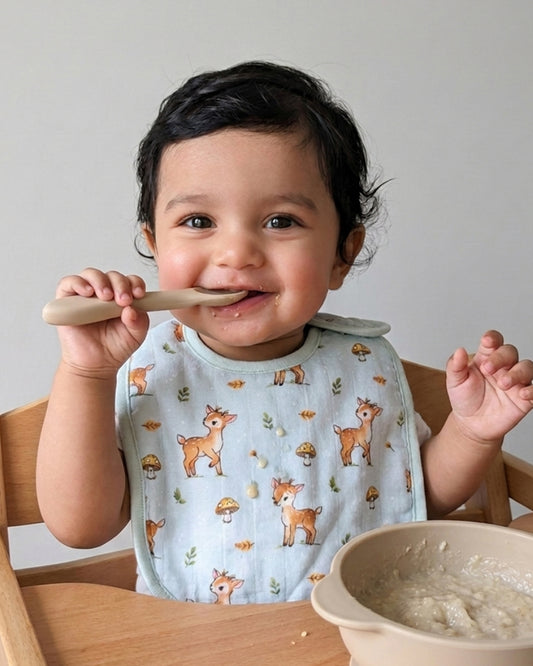 Twingle 100% Organic Muslin Bib-Soft Terry on the Back for maximum Absorbency-Trusted YKK Snaps-Fawnie Friends & Leafy Mush Print-Pack of 2-For Infants