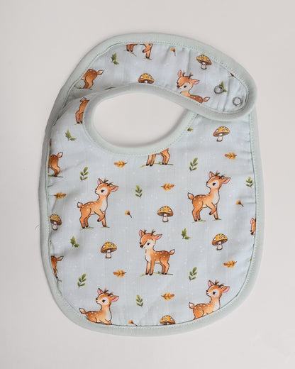 Twingle 100% Organic Muslin Bib-Soft Terry on the Back for maximum Absorbency-Trusted YKK Snaps-Fawnie Friends & Leafy Mush Print-Pack of 2-For Infants