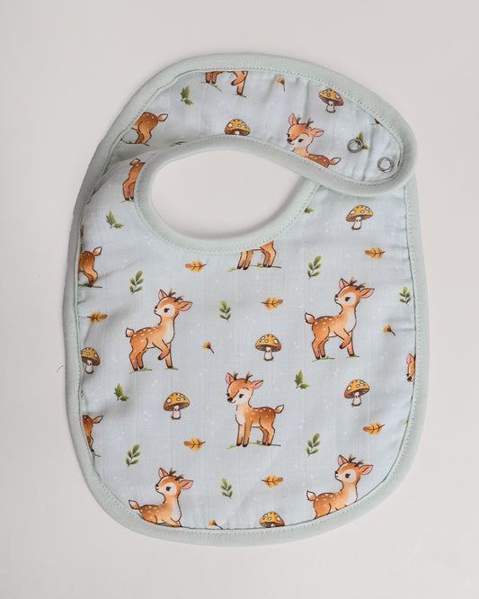 Twingle 100% Organic Muslin Bib-Soft Terry on the Back for maximum Absorbency-Trusted YKK Snaps-Fawnie Friends & Leafy Mush Print-Pack of 2-For Infants