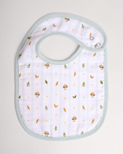 Twingle 100% Organic Muslin Bib-Soft Terry on the Back for maximum Absorbency-Trusted YKK Snaps-Fawnie Friends & Leafy Mush Print-Pack of 2-For Infants