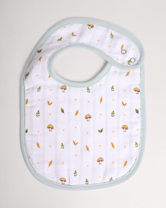 Twingle 100% Organic Muslin Bib-Soft Terry on the Back for maximum Absorbency-Trusted YKK Snaps-Fawnie Friends & Leafy Mush Print-Pack of 2-For Infants
