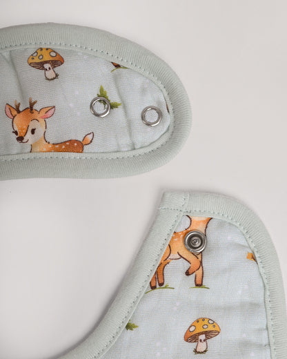 Twingle 100% Organic Muslin Bib-Soft Terry on the Back for maximum Absorbency-Trusted YKK Snaps-Fawnie Friends & Leafy Mush Print-Pack of 2-For Infants