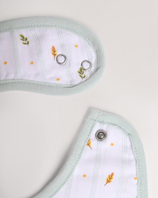 Twingle 100% Organic Muslin Bib-Soft Terry on the Back for maximum Absorbency-Trusted YKK Snaps-Fawnie Friends & Leafy Mush Print-Pack of 2-For Infants