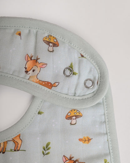 Twingle 100% Organic Muslin Bib-Soft Terry on the Back for maximum Absorbency-Trusted YKK Snaps-Fawnie Friends & Leafy Mush Print-Pack of 2-For Infants