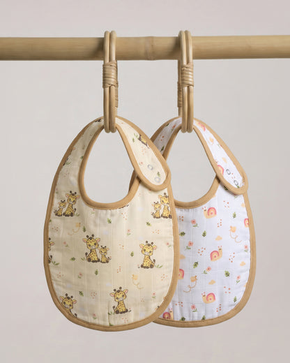 Twingle 100% Organic Muslin Bib-Soft Terry on the Back for maximum Absorbency-Trusted YKK Snaps-Giffy Garden & Snail Trail Print-Pack of 2-For Infants