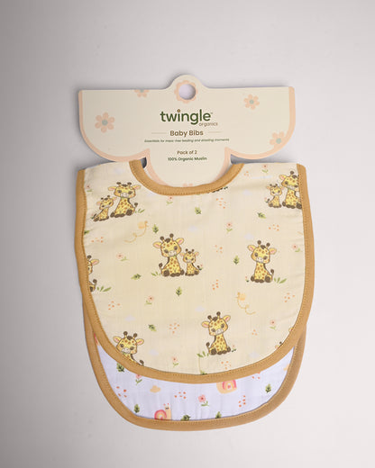 Twingle 100% Organic Muslin Bib-Soft Terry on the Back for maximum Absorbency-Trusted YKK Snaps-Giffy Garden & Snail Trail Print-Pack of 2-For Infants