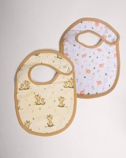 Twingle 100% Organic Muslin Bib-Soft Terry on the Back for maximum Absorbency-Trusted YKK Snaps-Giffy Garden & Snail Trail Print-Pack of 2-For Infants