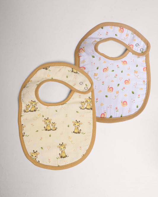 Twingle 100% Organic Muslin Bib-Soft Terry on the Back for maximum Absorbency-Trusted YKK Snaps-Giffy Garden & Snail Trail Print-Pack of 2-For Infants