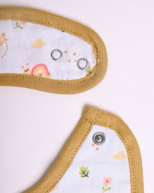 Twingle 100% Organic Muslin Bib-Soft Terry on the Back for maximum Absorbency-Trusted YKK Snaps-Giffy Garden & Snail Trail Print-Pack of 2-For Infants