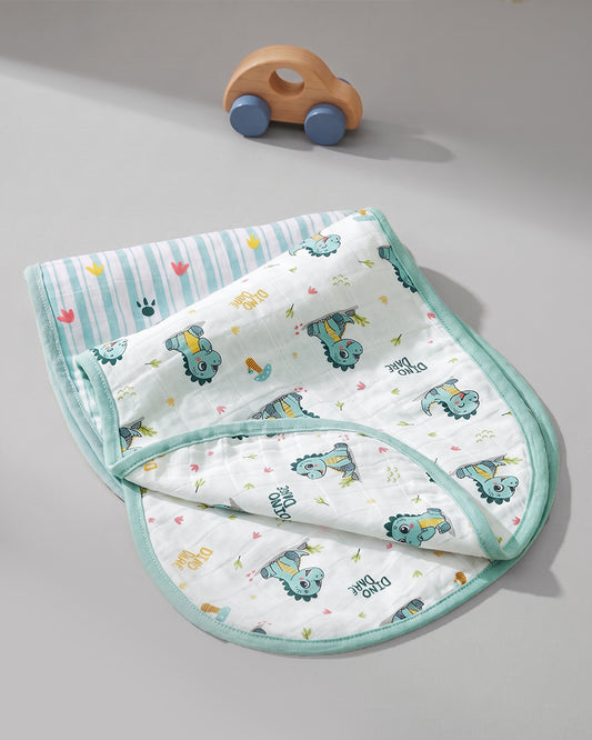 Twingle 100% Organic Muslin Burp Cloth-Converts to Bib-Trusted YKK Snap-Dino Dare & Paw Strokes Print-Pack of 2-For Infants