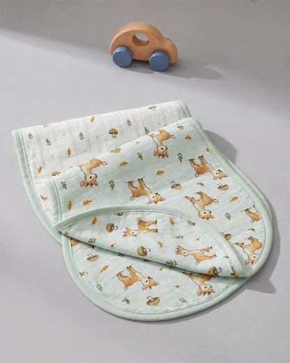 Twingle 100% Organic Muslin Burp Cloth-Converts to Bib-Trusted YKK Snap-Fawnie Friends & Leafy Mush Print-Pack of 2-For Infants