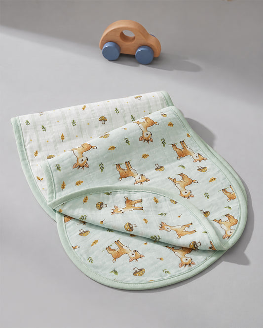 Twingle 100% Organic Muslin Burp Cloth-Converts to Bib-Trusted YKK Snap-Fawnie Friends & Leafy Mush Print-Pack of 2-For Infants