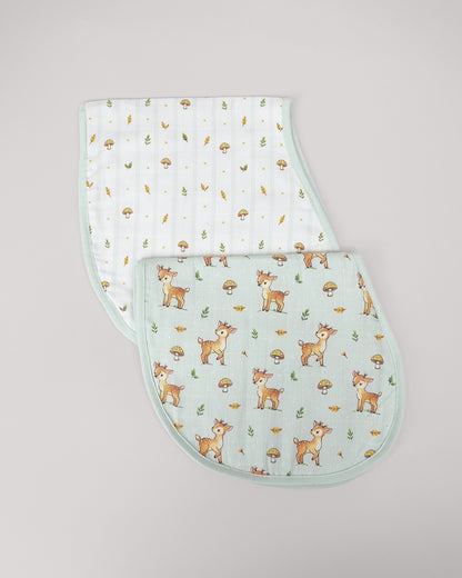 Twingle 100% Organic Muslin Burp Cloth-Converts to Bib-Trusted YKK Snap-Fawnie Friends & Leafy Mush Print-Pack of 2-For Infants