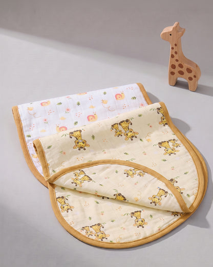 Twingle 100% Organic Muslin Burp Cloth-Converts to Bib-Trusted YKK Snap-Giffy Garden & Snail Trail Print-Pack of 2-For Infants