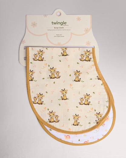 Twingle 100% Organic Muslin Burp Cloth-Converts to Bib-Trusted YKK Snap-Giffy Garden & Snail Trail Print-Pack of 2-For Infants