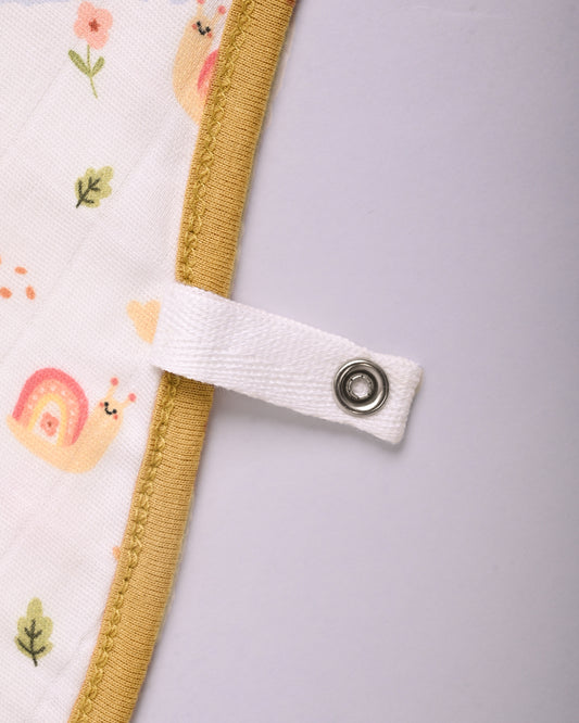 Twingle 100% Organic Muslin Burp Cloth-Converts to Bib-Trusted YKK Snap-Giffy Garden & Snail Trail Print-Pack of 2-For Infants