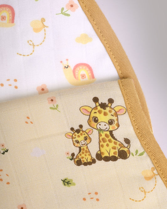 Twingle 100% Organic Muslin Burp Cloth-Converts to Bib-Trusted YKK Snap-Giffy Garden & Snail Trail Print-Pack of 2-For Infants