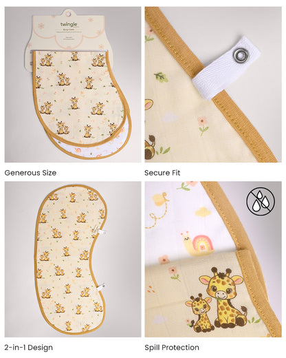 Twingle 100% Organic Muslin Burp Cloth-Converts to Bib-Trusted YKK Snap-Giffy Garden & Snail Trail Print-Pack of 2-For Infants