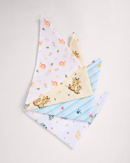 Twingle 100% Organic Muslin Wipes cum Wash Cloth-Naturally Softens With Each Wash-Quick Dry Fabric-Dino-Paw-Giffy & Snail Print-Pack of 4-For Infants
