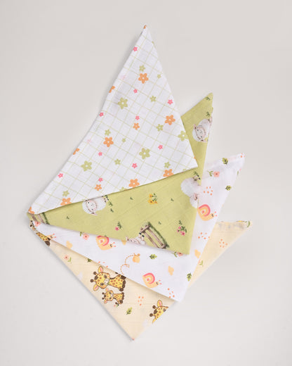 Twingle 100% Organic Muslin Wipes cum Wash Cloth-Naturally Softens With Each Wash-Quick Dry Fabric-Giffy-Snail-Sweet & Picnic Print-Pack of 4-For Infants