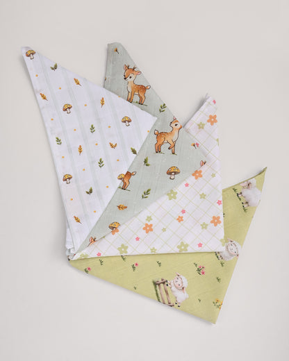 Twingle 100% Organic Muslin Wipes cum Wash Cloth-Naturally Softens With Each Wash-Quick Dry Fabric-Sweet-Picnic-Fawnie & Leafy Print-Pack of 4-For Infants