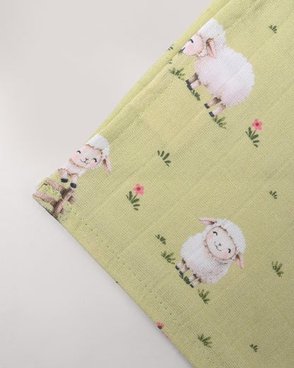 Twingle 100% Organic Muslin Wipes cum Wash Cloth-Naturally Softens With Each Wash-Quick Dry Fabric-Sweet-Picnic-Fawnie & Leafy Print-Pack of 4-For Infants