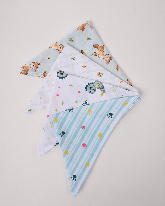 Twingle 100% Organic Muslin Wipes cum Wash Cloth-Naturally Softens With Each Wash-Quick Dry Fabric-Fawnie-Leafy-Dino & Paw Print-Pack of 4-For Infants