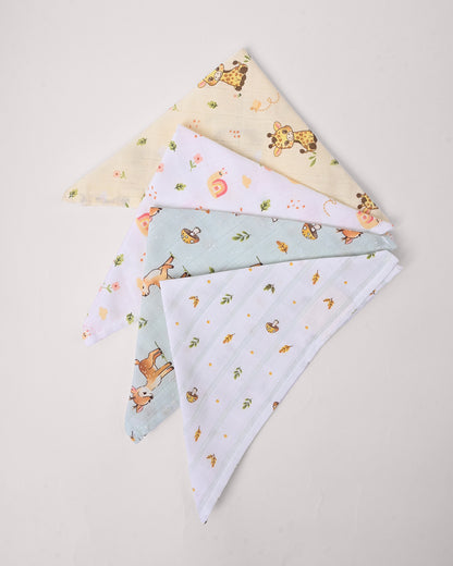 Twingle 100% Organic Muslin Wipes cum Wash Cloth-Naturally Softens With Each Wash-Quick Dry Fabric-Giffy-Snail-Fawnie & Leafy Print-Pack of 4-For Infants