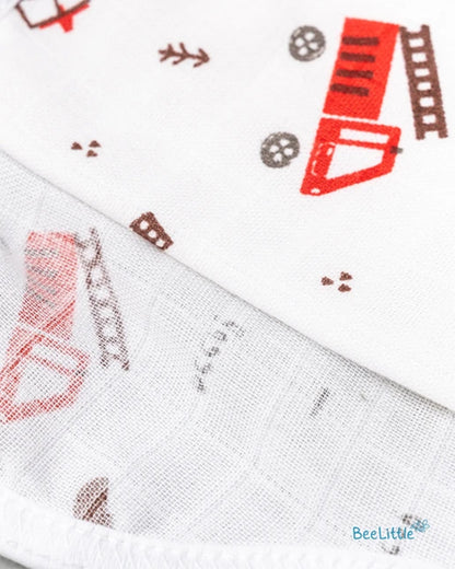 BeeLittle Truck With Stripes Velcro Nappy-Organic Cotton Muslin-Washable & Reusable-0 to 3M-Pack of 3