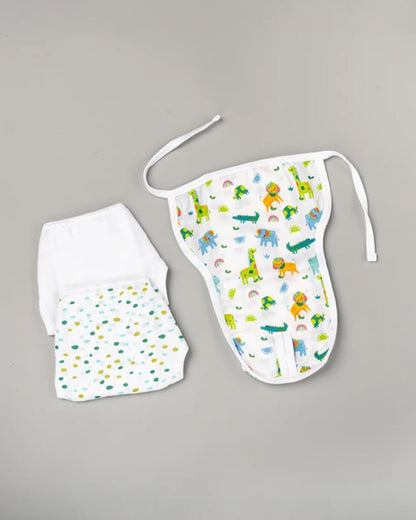 BeeLittle Jungle Stones Velcro Nappy-Organic Cotton Muslin-Washable & Reusable-0 to 3M-Pack of 3
