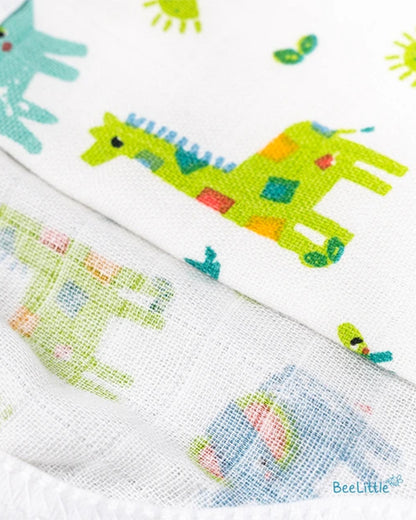 BeeLittle Jungle Stones Velcro Nappy-Organic Cotton Muslin-Washable & Reusable-0 to 3M-Pack of 3