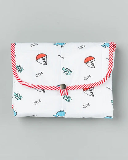 BeeLittle Diaper Changing Mat-With Built-in Pocket-Organic Cotton-Sea Splash